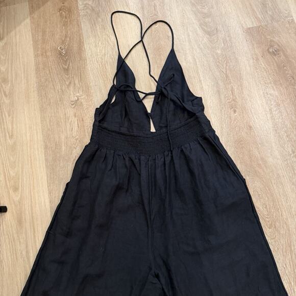 Free People Emma Jumpsuit Women’s Size L Black Linen Blend Woven Revolve Shopbop - Picture 7 of 16